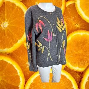 Talbots Women’s Wool Embroidered Floral Button Up Long‎ Sleeve Cardigan Size M